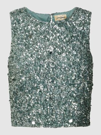 Lace & Beads Crop Top mit Paillettenbesatz in Petrol, Größe XXS