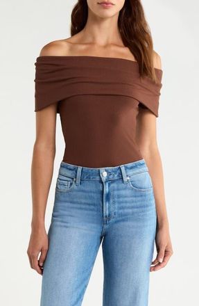 Paige Rosarita Rib Knit Off-the-Shoulder Top in Oak at Nordstrom, Size Xx-Small