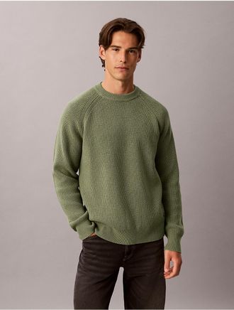 Calvin Klein Jeans Calvin Klein Mens Wool Blend Ribbed Sweater - Green - 2XL
