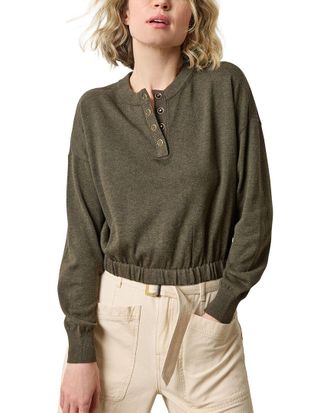 Lilla P Elastic Waist Henley Sweater