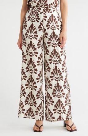 T Tahari Print Pants in Ivory/Brown Fan Print at Nordstrom Rack, Size X-Large