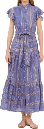 Oliphant Ruffle Collar Button Maxi Dress In Helene Blue