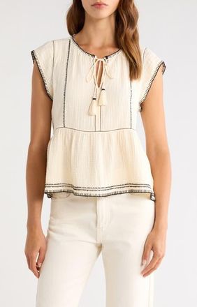 Lucky Brand Embroidered Detail Cotton Tank in Whisper White at Nordstrom, Size Xx-Large