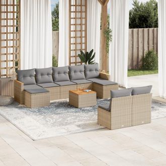 vidaXL Juego De Sof&aacute;s Jard&iacute;n Con Cojines Beige 10 Pzas Rat&aacute;n Sint&eacute;tico Vidaxl
