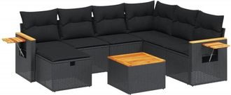 vidaXL Set De Sof&aacute;s De Jard&iacute;n 8 Piezas Y Cojines Rat&aacute;n Sint&eacute;tico Negro Vidaxl