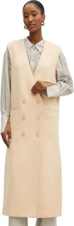 Patrizia Pepe Dubbelrijige Mouwloze Jas - Dames - Bodywarmers - Beige - S - Wol - Jassen