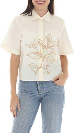 Rain + Rose Embroidered Floral Button-Up Shirt in Beige at Nordstrom Rack, Size X-Large