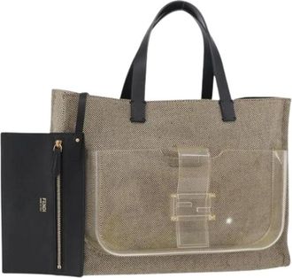 Fendi Pre-owned Tote Bags, female, Beige, Size: ONE SIZE Pre-owned Vintage Canvas Tote
