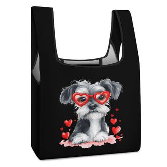 Generic Schnauzer Shopping Bag Reusable Grocery Tote Bag Foldable Handbag for Travel Picnic