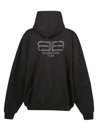Balenciaga Rhinestone-Embellished Cotton Hoodie - Black