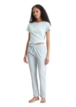 Marc O'Polo Pyjamahose MARC OPOLO Mix & Match Cotton, Damen, Gr. L, N-Gr, blau (ice blau print), Obermaterial: 100% Baumwolle, gemustert, bequem lang, Hosen Pyjam