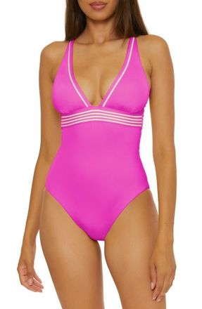 Trina Turk Monaco Plunge One-Piece Swimsuit in Peony at Nordstrom, Size 10