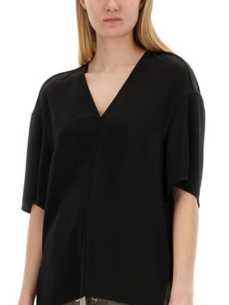 Rick Owens Viscose V-Neck T-Shirt - Black
