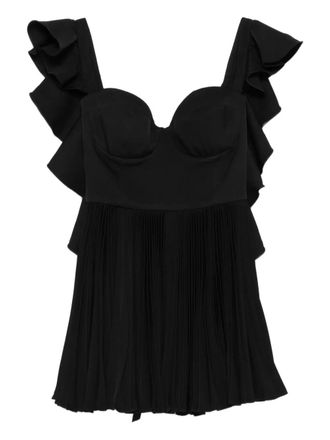 Parlor ruffled pleated mini dress - women - Polyester/Elastane - 36 - Black