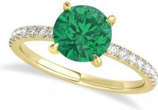 Allurez Round Emerald & Diamond Single Row Hidden Halo Engagement Ring 14k Yellow Gold (1.25ct)