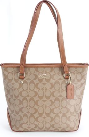 Coach Signature Brown Leather Coated Canvas Handbag Tote Bag (Pre-Owned)