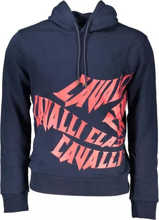 Cavalli Mens Hoodie Navy Red Logo Cotton - Size X-Large