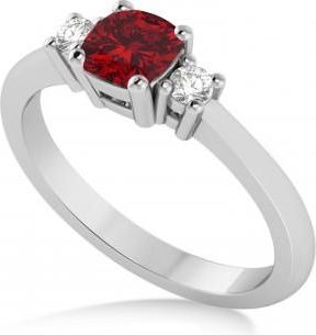 Allurez Cushion Ruby & Diamond Three-Stone Engagement Ring 14k White Gold (0.60ct)