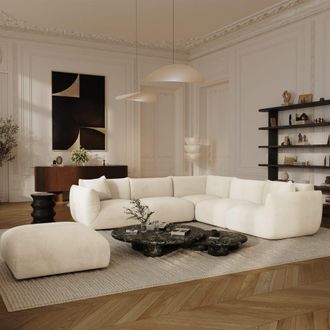 Sia Home Sof&aacute; panor&aacute;mico de terciopelo chenilla crema