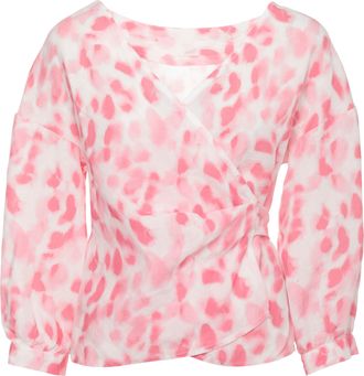 120% Lino White Pink Print Linen Blouse