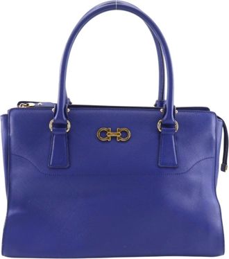 Ferragamo Blue Leather Tote Bag (Pre-Owned)