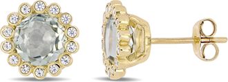 Mimi & Max 2 7/8ct TGW Green Quartz White Sapphire Halo Stud Earrings 10k Yellow Gold