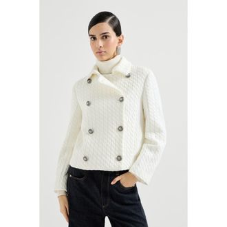 Brunello Cucinelli Cable knit blazer in White at Nordstrom, Size 46 It