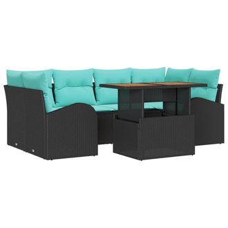 vidaXL Conjunto De Sof&aacute; De Jard&iacute;n 7 Uds. Negro Polirat&aacute;n Vidaxl
