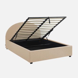 Sweeek Cama Con Somier Abatible Y Cabecero 140x190cm, Acabado En Borreguito
