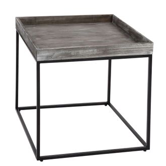 Hhg Hhg - Mesa Auxiliar 857, Mesa De Centro Mesa De Centro, Paulownia Madera Metal 60x60x60cm, Gris Oscuro