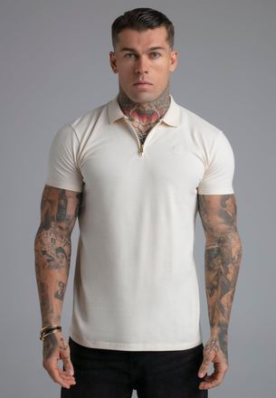 Siksilk para Hombres Ecru con Cremallera Polo Camiseta XXL