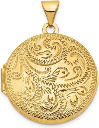 Diamond2Deal 14k Yellow Gold 20mm Round Scroll H Engraved Locket Pendant