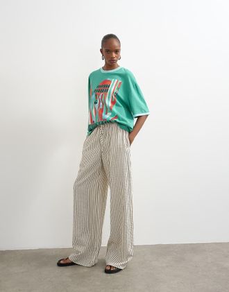 Topshop Pantaloni monocromatici stropicciati a righe con coulisse-Multicolore