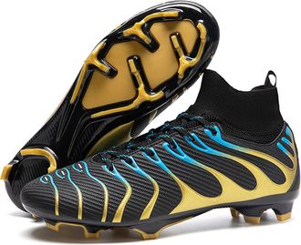 Generic Mens High-top Professional Training Soccer Shoes - Breathable Anti-Slip Competition Football Shoes for Men Women (Black-Long Cleats,5.5)