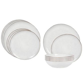 Maisons du monde Vajilla de cer&aacute;mica gris de 12 piezas