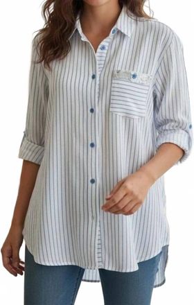 Multiples Montego Bay Stripe And Floral Tunic Top In White And Turquoise