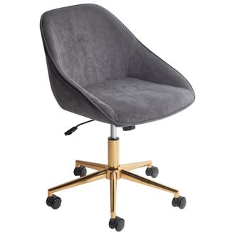 Beliani Silla De Oficina De Terciopelo Elegante Funci&oacute;n Giratoria Ajustable Patas De Metal Gris Oscuro Bardsdale