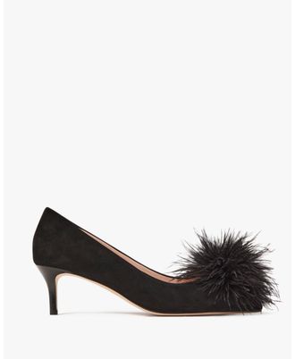 Kate Spade New York Womens Zoey Pom Pom Suede Kitten Heel - Black - Size UK 3.5