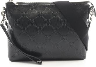 Gucci Black Leather Messenger Bag Shoulder Bag (Pre-Owned)