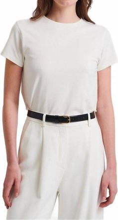 Patrick Assaraf Short Sleeve Iconic Fitted Crew Top In Chalk
