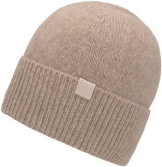 Chillouts Strickm&uuml;tze CHILLOUTS Riana Hat, Damen, braun (hellbraun), Feinstrick, Materialmix, meliert, M&uuml;tzen Strickm&uuml;tze, mit dezentem Markenlogo und breitem U