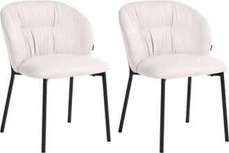 Beliani Conjunto De 2 Sillas De Comedor Modernas Con Asiento Tapizado De Tela Sal&oacute;n Comedor Blanco Mesa