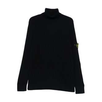 Stone Island Blauwe Geribbelde Wollen Coltrui - Heren - Coltruien - Blauw - 2XL - Wol - Truien & Vesten