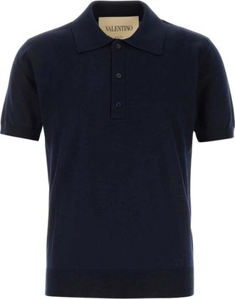 Valentino Garavani Wollen poloshirt - Heren - Polos - Blauw - S - Wol - Tops