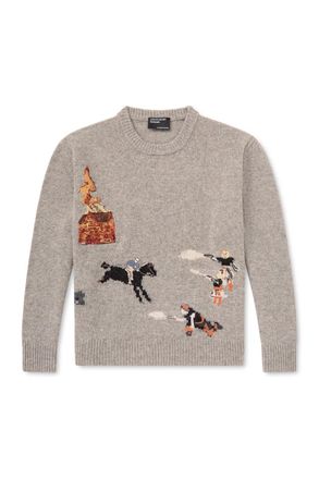 Enfants Riches Deprimes Come Live With Me Embroidered Intarsia Wool Sweater