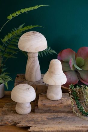 Kalalou Set Of Three Natural Wooden Mushrooms