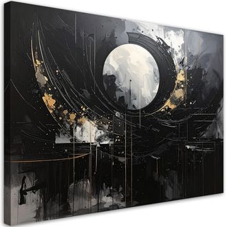 Feeby Impresi&oacute;n De Imagen Luna Sobre Una Ciudad Nocturna En Reflejos Dorados 100x70