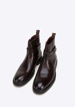 Wittchen Heren Leren Chelsea Boots met Gesp, Bruin, Natuurlijk Leer