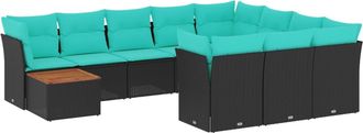 vidaXL Set De Sof&aacute;s De Jard&iacute;n 11 Pzas Y Cojines Rat&aacute;n Sint&eacute;tico Negro Vidaxl