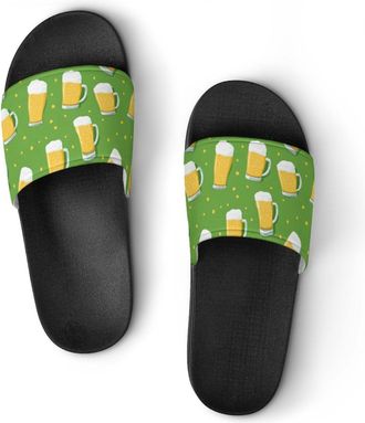 Generic Beer Mugs Funny Unisex Beach Slippers & Pool Slides Anti-Slip House Shoes for Home Outdoor